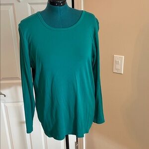 St. John's Bay Green Essential Tee Long Sleeve Round Neck 1X